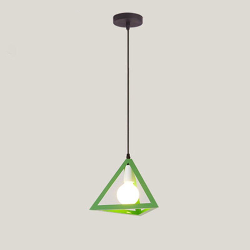 Contemporary Industrial Square Triangle Skeleton Iron 1-Light Pendant Light For Living Room