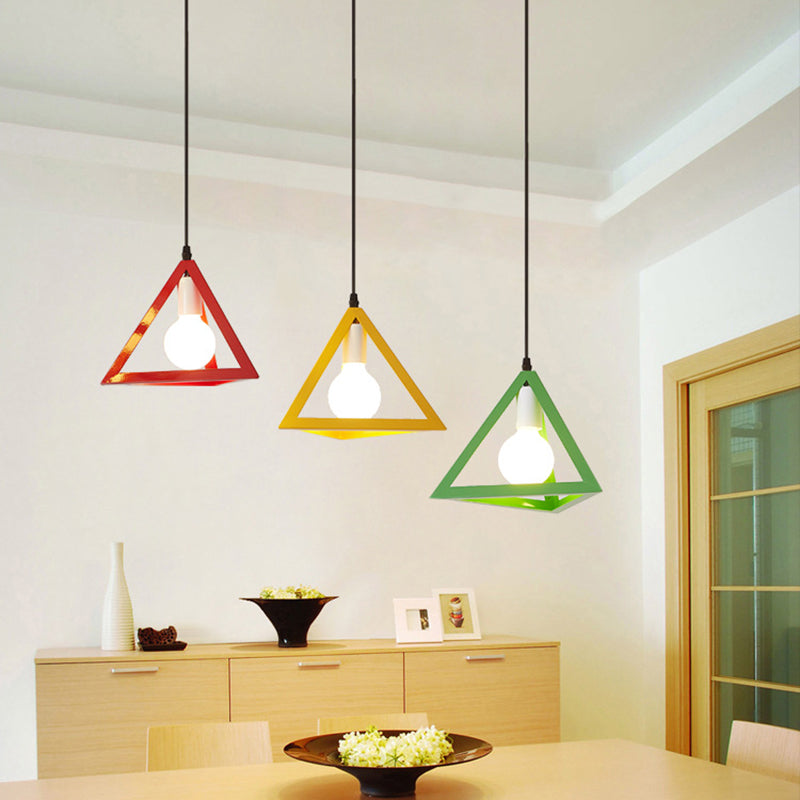 Contemporary Industrial Square Triangle Skeleton Iron 1-Light Pendant Light For Living Room