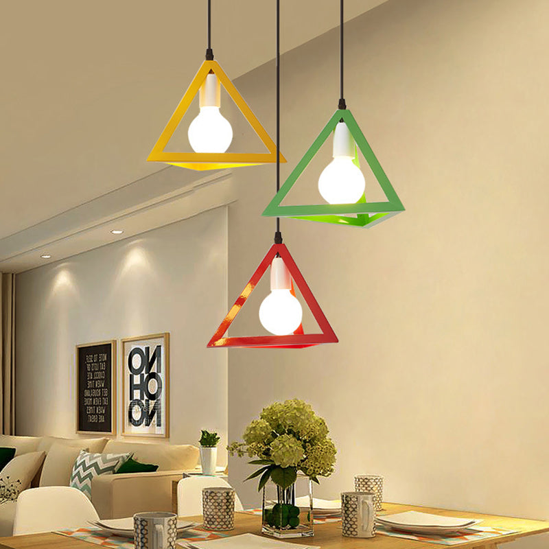 Contemporary Industrial Square Triangle Skeleton Iron 1-Light Pendant Light For Living Room