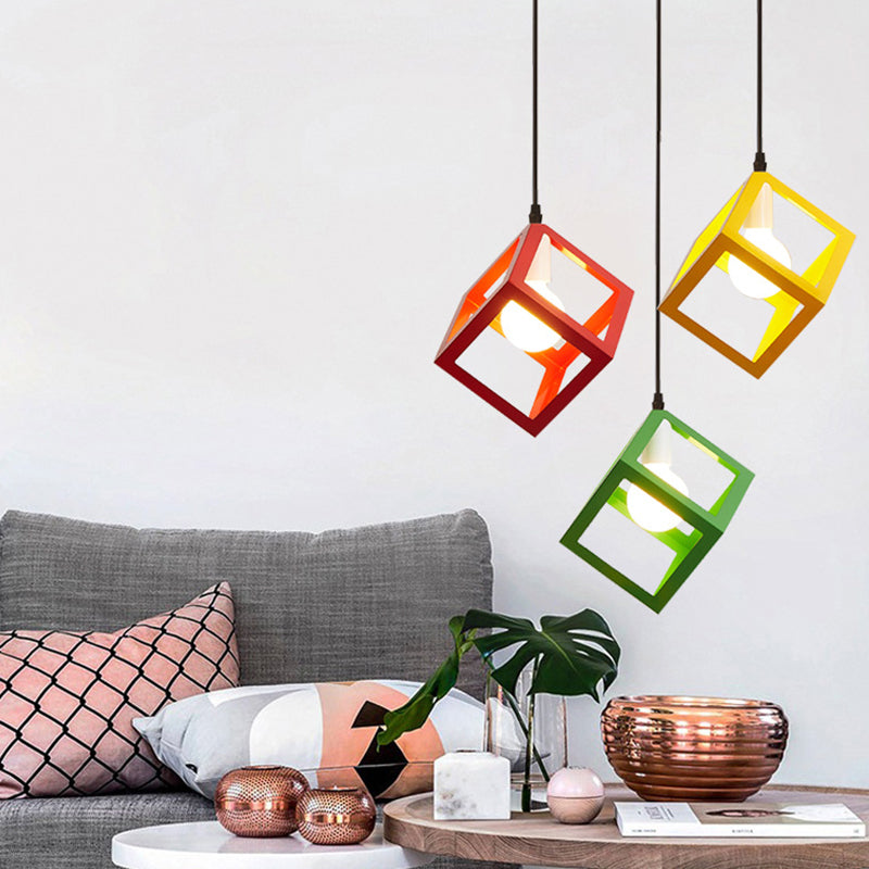 Contemporary Industrial Square Triangle Skeleton Iron 1-Light Pendant Light For Living Room