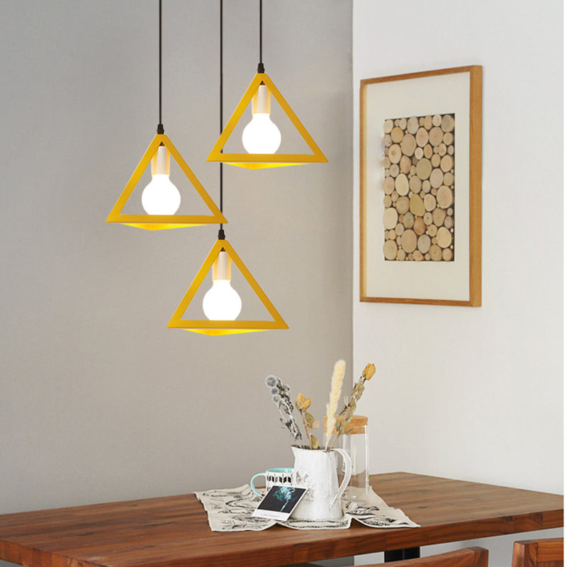 Contemporary Industrial Square Triangle Skeleton Iron 1-Light Pendant Light For Living Room