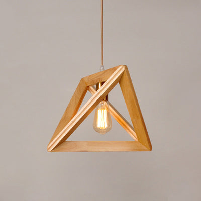 Contemporary Scandinavian Triangle Irregular Square Wood 1-Light Pendant Light For Living Room