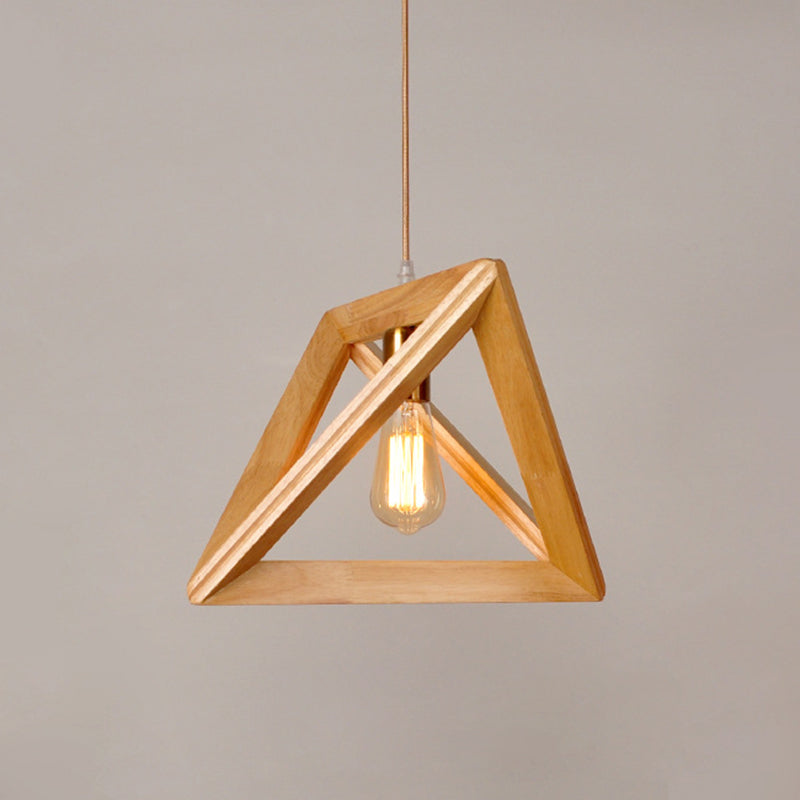 Contemporary Scandinavian Triangle Irregular Square Wood 1-Light Pendant Light For Living Room