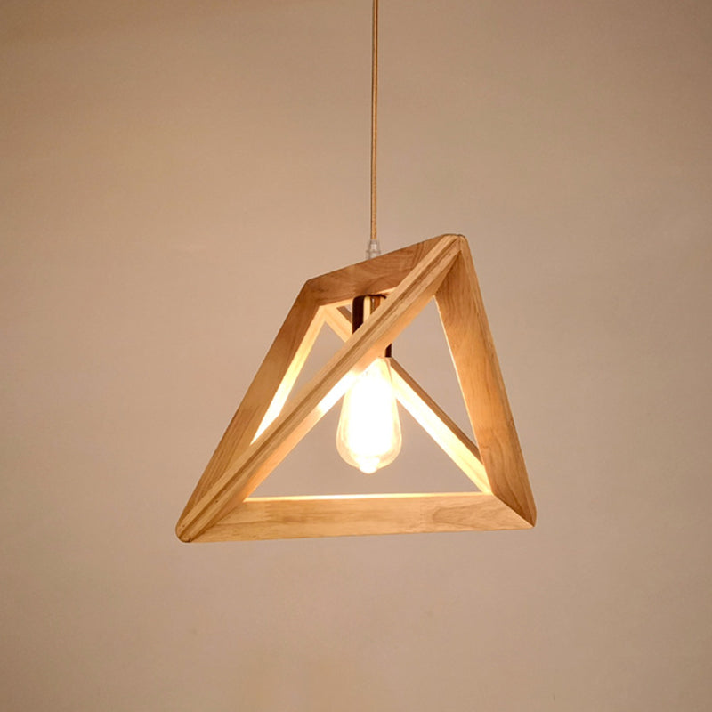 Contemporary Scandinavian Triangle Irregular Square Wood 1-Light Pendant Light For Living Room