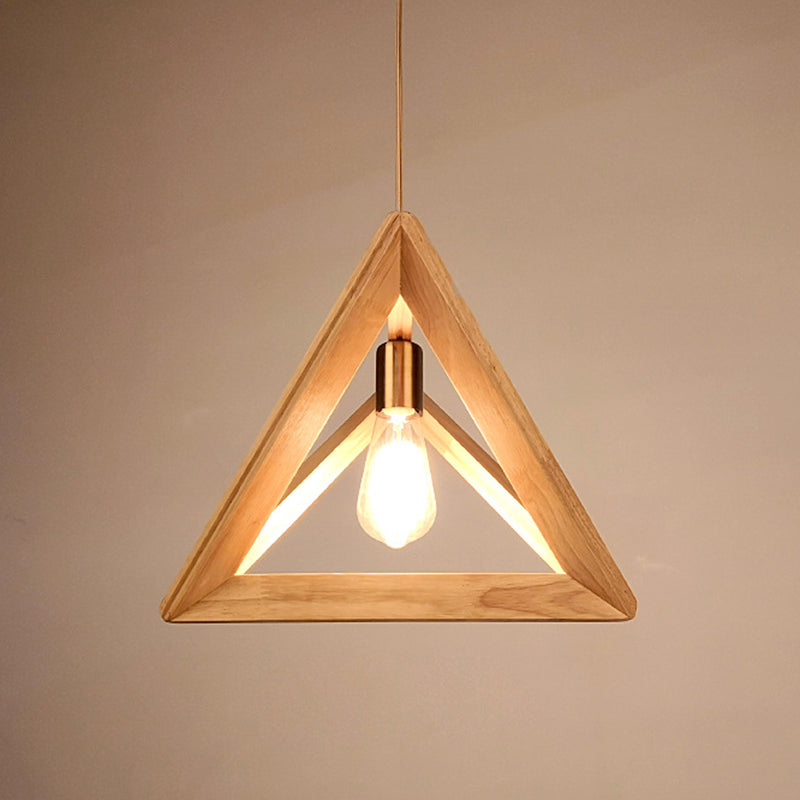 Contemporary Scandinavian Triangle Irregular Square Wood 1-Light Pendant Light For Living Room