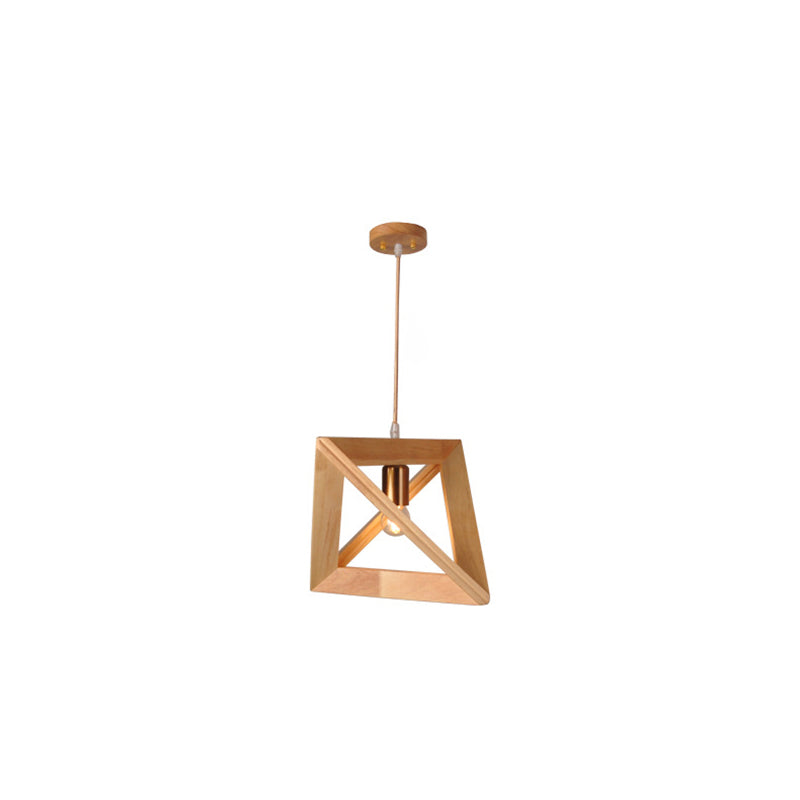 Contemporary Scandinavian Triangle Irregular Square Wood 1-Light Pendant Light For Living Room