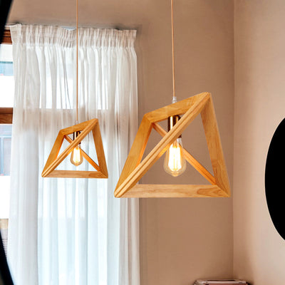 Contemporary Scandinavian Triangle Irregular Square Wood 1-Light Pendant Light For Living Room