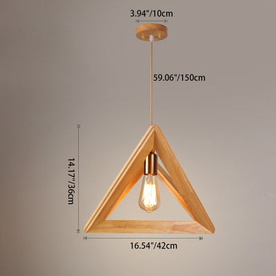 Contemporary Scandinavian Triangle Irregular Square Wood 1-Light Pendant Light For Living Room