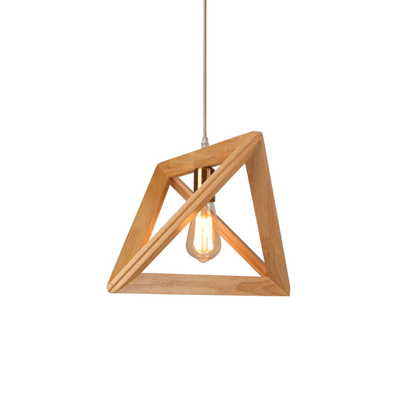 Contemporary Scandinavian Triangle Irregular Square Wood 1-Light Pendant Light For Living Room