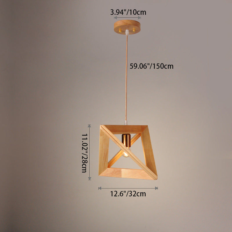 Contemporary Scandinavian Triangle Irregular Square Wood 1-Light Pendant Light For Living Room