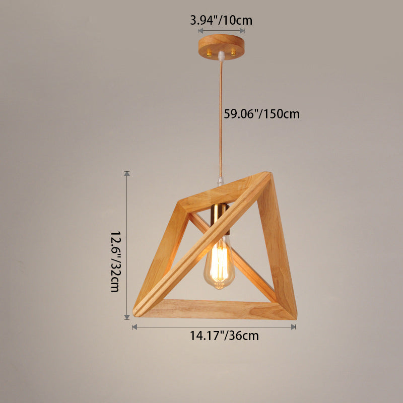 Contemporary Scandinavian Triangle Irregular Square Wood 1-Light Pendant Light For Living Room