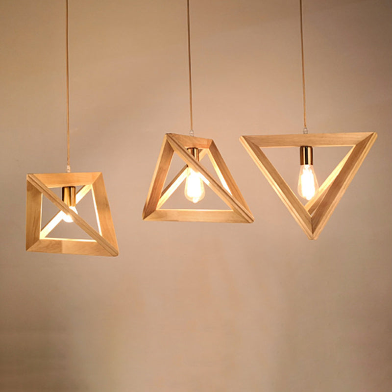 Contemporary Scandinavian Triangle Irregular Square Wood 1-Light Pendant Light For Living Room