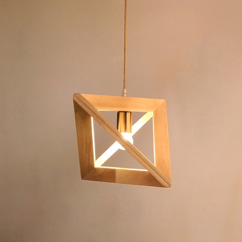 Contemporary Scandinavian Triangle Irregular Square Wood 1-Light Pendant Light For Living Room