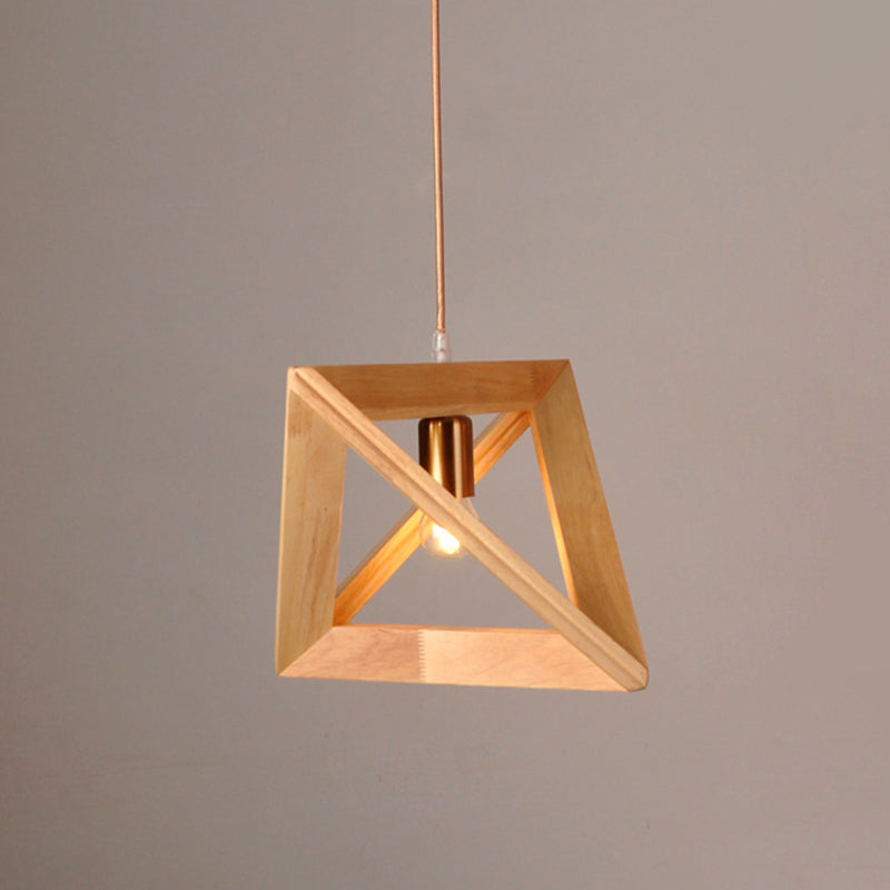 Contemporary Scandinavian Triangle Irregular Square Wood 1-Light Pendant Light For Living Room