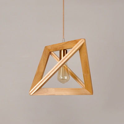 Contemporary Scandinavian Triangle Irregular Square Wood 1-Light Pendant Light For Living Room