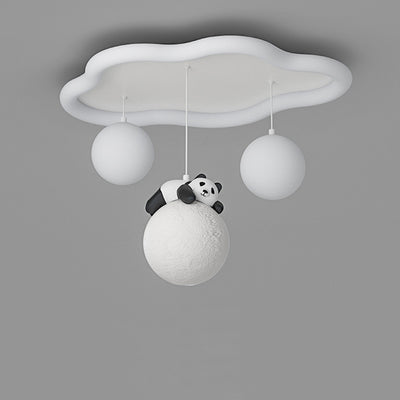 Contemporary Creative Panda Orb Cloud Petal Pebbles PE Iron LED Flush Mount Ceiling Light For Bedroom