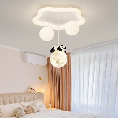 Contemporary Creative Panda Orb Cloud Petal Pebbles PE Iron LED Flush Mount Ceiling Light For Bedroom