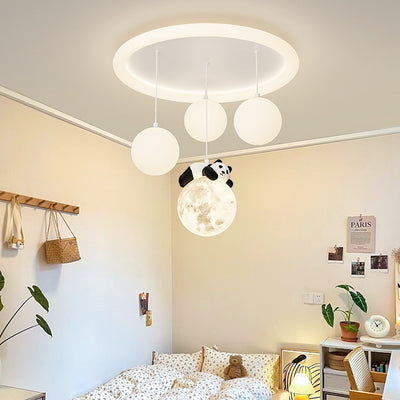 Contemporary Creative Panda Orb Cloud Petal Pebbles PE Iron LED Flush Mount Ceiling Light For Bedroom