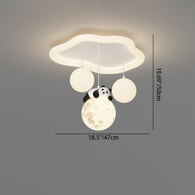 Contemporary Creative Panda Orb Cloud Petal Pebbles PE Iron LED Flush Mount Ceiling Light For Bedroom