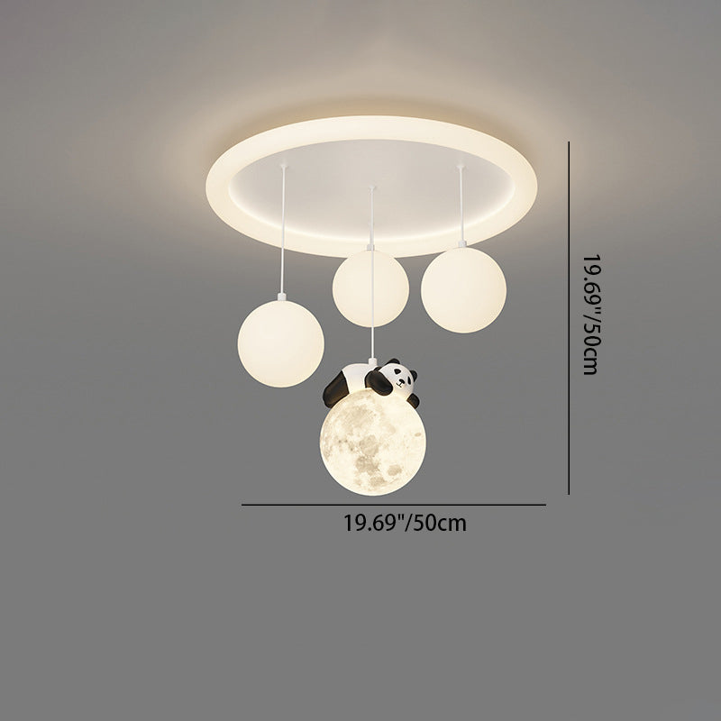 Contemporary Creative Panda Orb Cloud Petal Pebbles PE Iron LED Flush Mount Ceiling Light For Bedroom