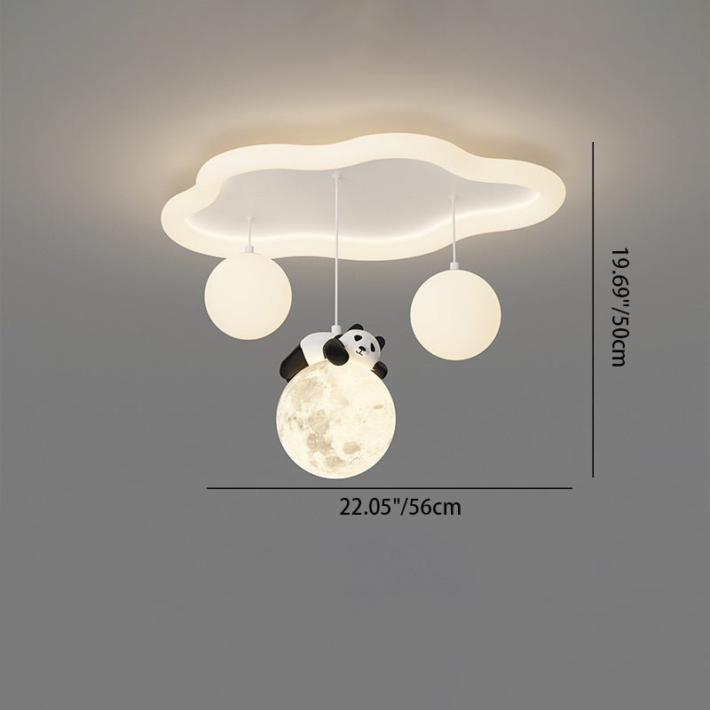 Contemporary Creative Panda Orb Cloud Petal Pebbles PE Iron LED Flush Mount Ceiling Light For Bedroom