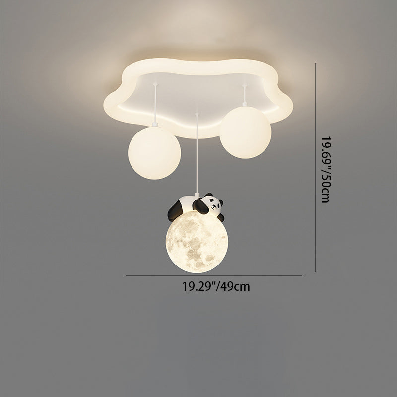 Contemporary Creative Panda Orb Cloud Petal Pebbles PE Iron LED Flush Mount Ceiling Light For Bedroom