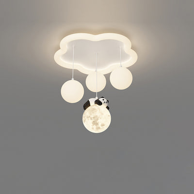 Contemporary Creative Panda Orb Cloud Petal Pebbles PE Iron LED Flush Mount Ceiling Light For Bedroom