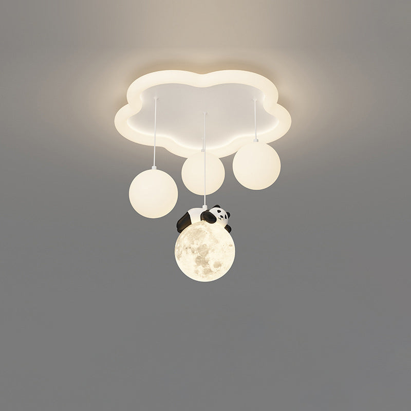 Contemporary Creative Panda Orb Cloud Petal Pebbles PE Iron LED Flush Mount Ceiling Light For Bedroom