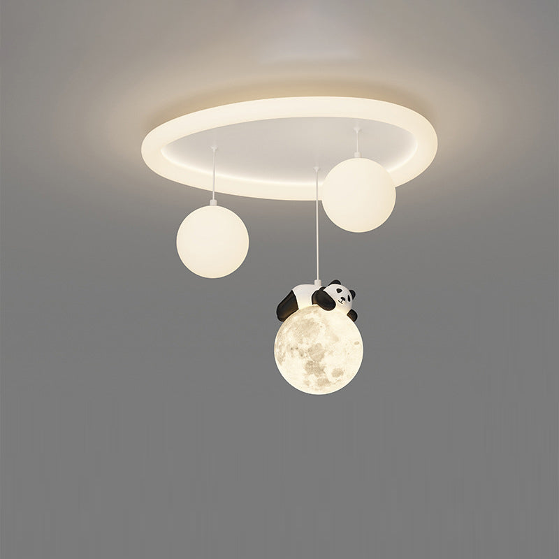 Contemporary Creative Panda Orb Cloud Petal Pebbles PE Iron LED Flush Mount Ceiling Light For Bedroom