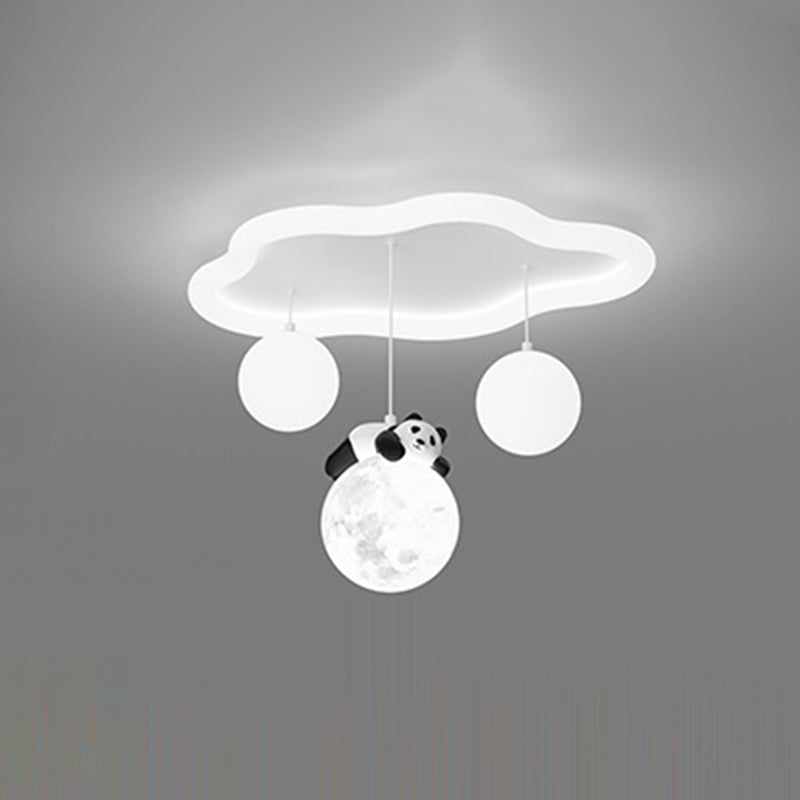 Contemporary Creative Panda Orb Cloud Petal Pebbles PE Iron LED Flush Mount Ceiling Light For Bedroom