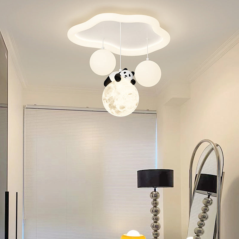 Contemporary Creative Panda Orb Cloud Petal Pebbles PE Iron LED Flush Mount Ceiling Light For Bedroom