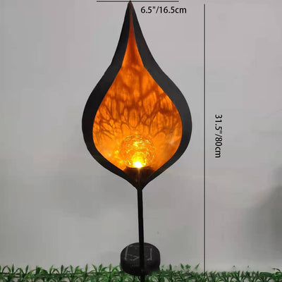 Contemporary Creative Flame Shape Solar Glass Iron LED Outdoor Ground Plug Light For Garden