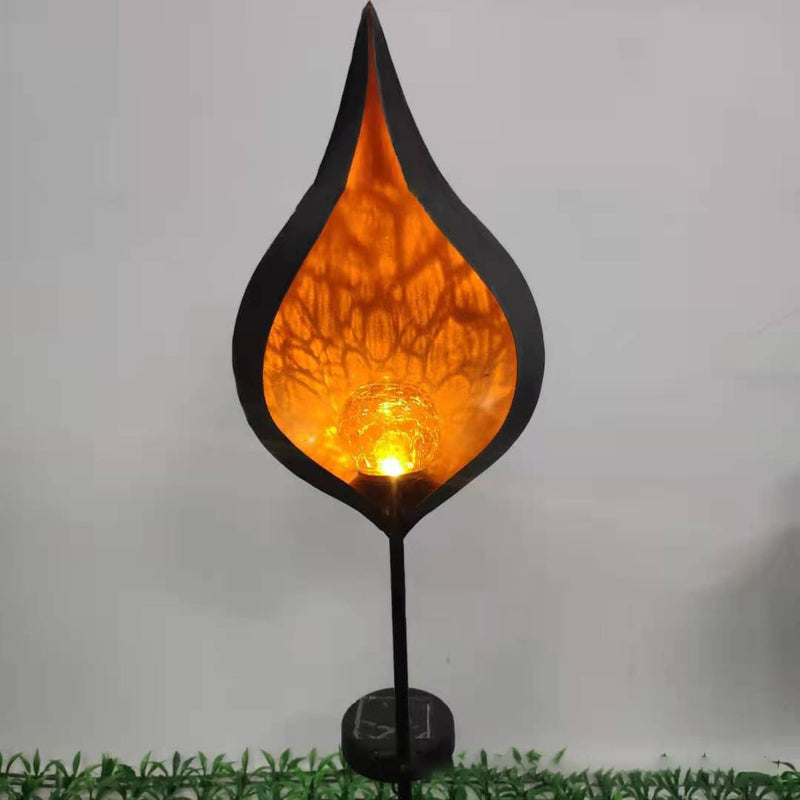 Contemporary Creative Flame Shape Solar Glass Iron LED Outdoor Ground Plug Light For Garden