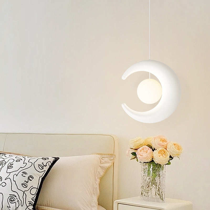 Moderne minimalistische Orb Crescent Harz Eisen LED Pendelleuchte für Wohnzimmer 