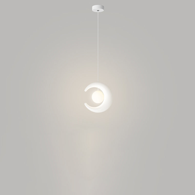 Moderne minimalistische Orb Crescent Harz Eisen LED Pendelleuchte für Wohnzimmer 