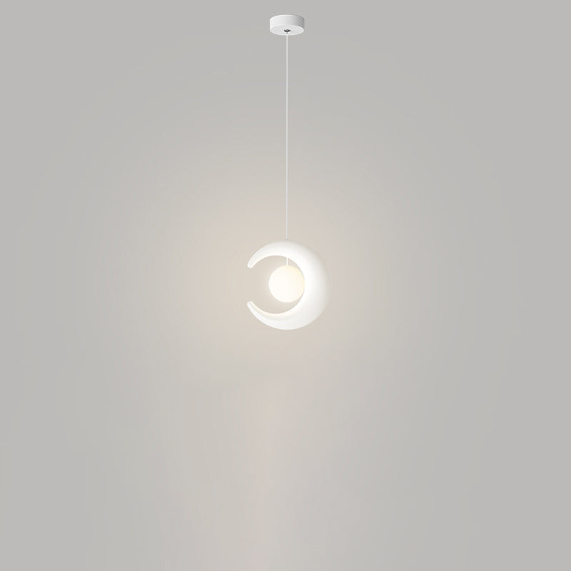 Moderne minimalistische Orb Crescent Harz Eisen LED Pendelleuchte für Wohnzimmer 