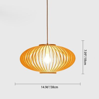 Contemporary Scandinavian Lantern Round Basswood 1-Light Pendant Light For Living Room