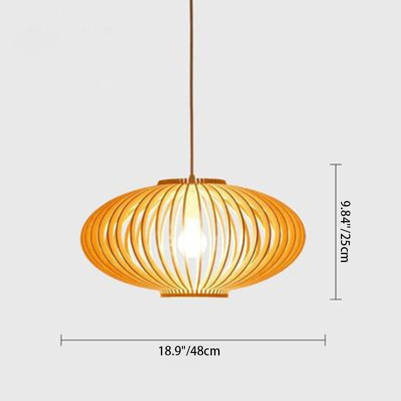 Contemporary Scandinavian Lantern Round Basswood 1-Light Pendant Light For Living Room