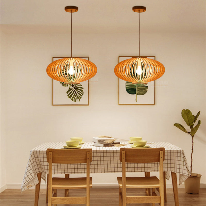 Contemporary Scandinavian Lantern Round Basswood 1-Light Pendant Light For Living Room