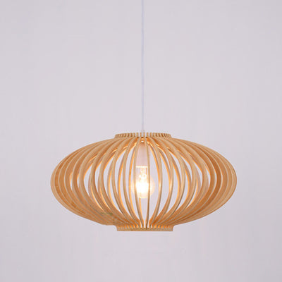 Contemporary Scandinavian Lantern Round Basswood 1-Light Pendant Light For Living Room