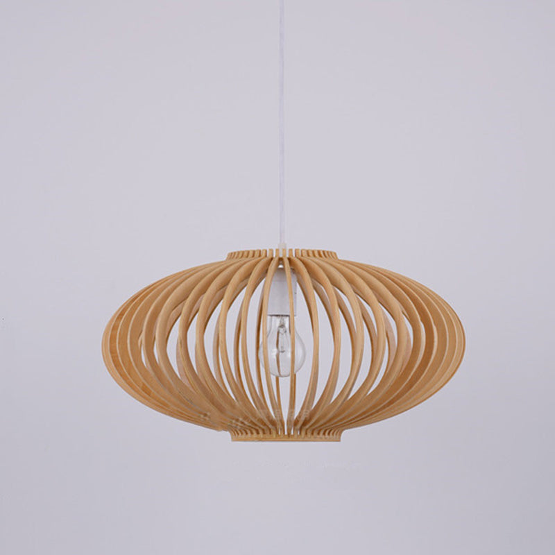 Contemporary Scandinavian Lantern Round Basswood 1-Light Pendant Light For Living Room