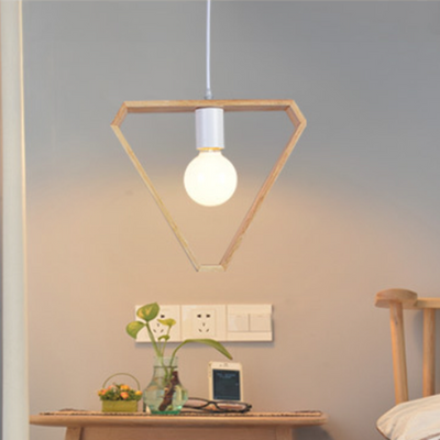 Contemporary Scandinavian Triangle Hexagonal Square Wood 1-Light Pendant Light For Living Room