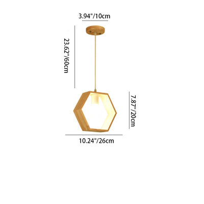 Contemporary Scandinavian Triangle Hexagonal Square Wood 1-Light Pendant Light For Living Room