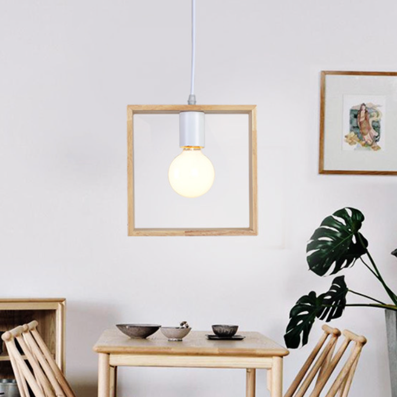 Contemporary Scandinavian Triangle Hexagonal Square Wood 1-Light Pendant Light For Living Room