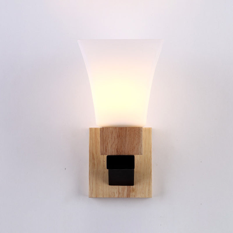 Modern Minimalist Square Glass Solid Wood Iron 1-Light Wall Sconce Lamp For Bedroom