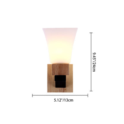 Modern Minimalist Square Glass Solid Wood Iron 1-Light Wall Sconce Lamp For Bedroom