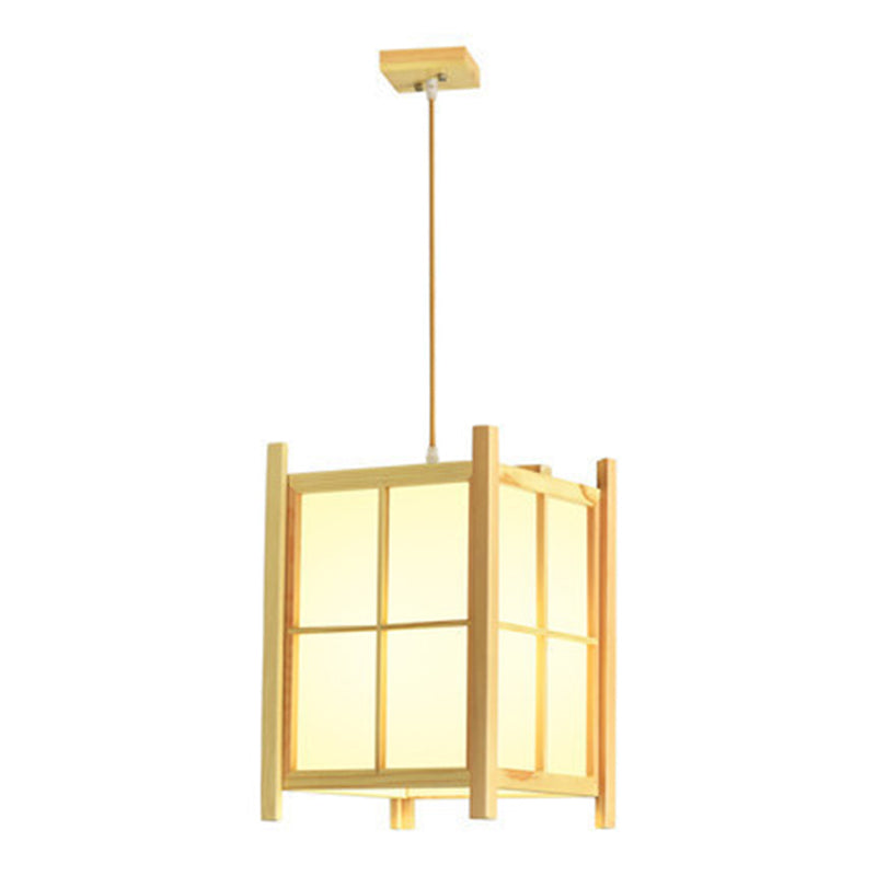 Traditional Japanese Rectangle Square Cinnamon Imitated Sheepskin Iron 1-Light Pendant Light For Living Room