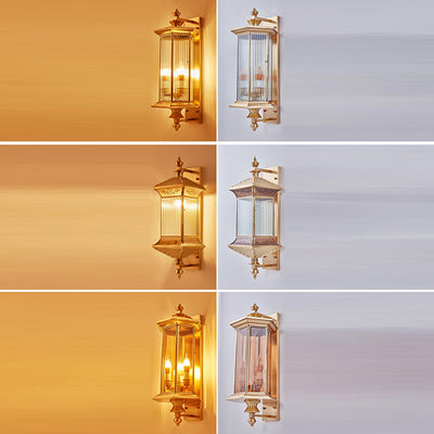 Modern Minimalist Hexagonal Column Glass Copper 2-Light Wall Sconce Lamp For Garden