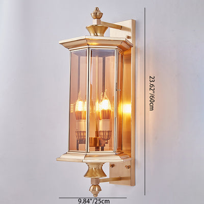 Modern Minimalist Hexagonal Column Glass Copper 2-Light Wall Sconce Lamp For Garden