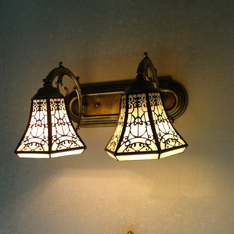 Traditional Tiffany Round Square Glass Iron 1/2/3 Light Wall Sconce Lamp For Living Room